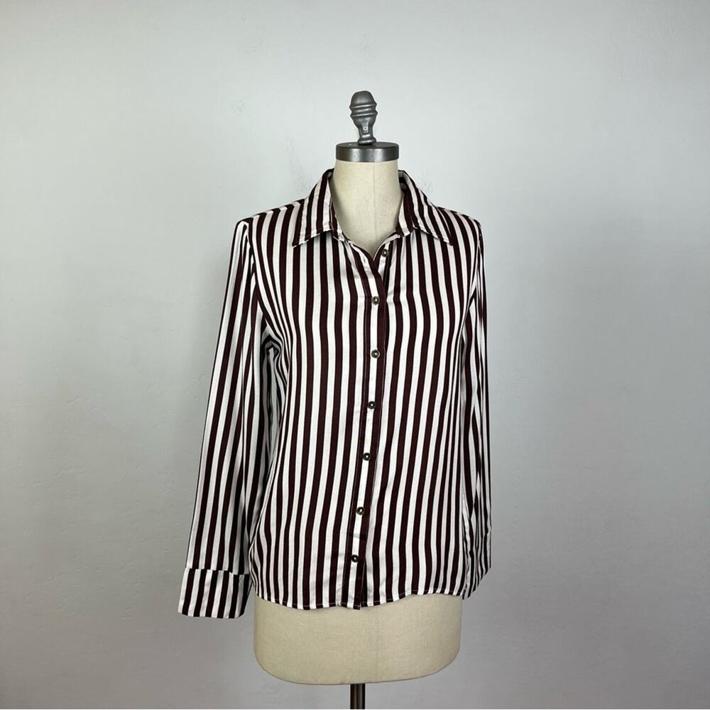 Jen’s Pirate Booty Brown Stripe Button Down Shirt XS